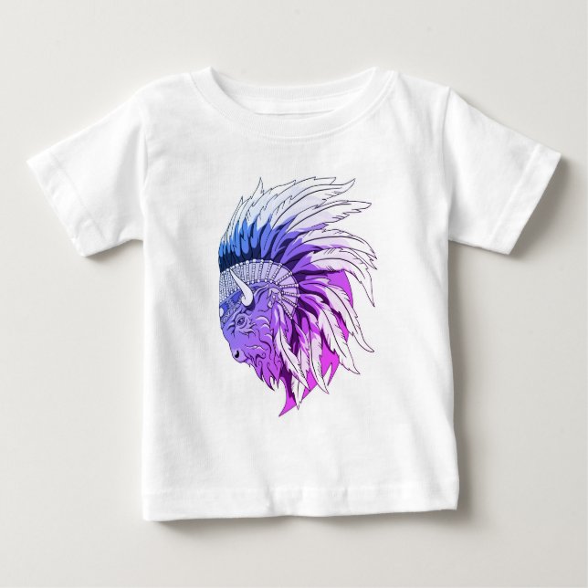 Buffalo Kopf mit indianischer Hitze Baby T-shirt (Vorderseite)
