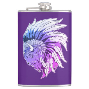 Buffalo Kopf mit indianischer Hitze Flachmann