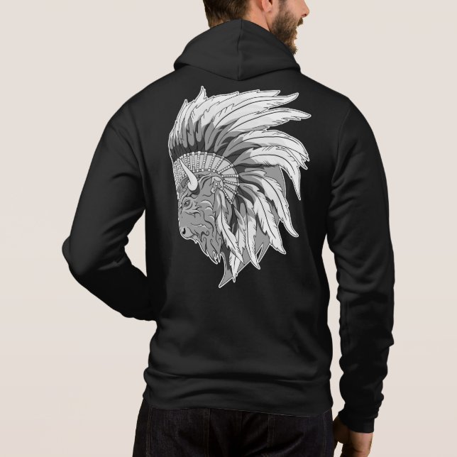 Buffalo Kopf mit indianischer Hitze Hoodie (Rückseite)