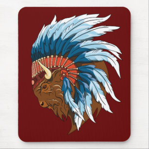 Buffalo Kopf mit indianischer Hitze Mousepad