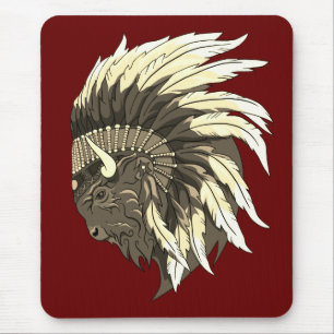 Buffalo Kopf mit indianischer Hitze Mousepad