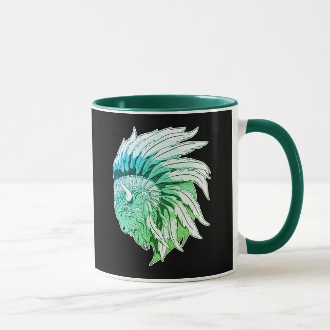 Buffalo Kopf mit indianischer Hitze Tasse (Rechts)