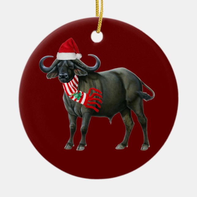 Buffalo mit Hat Scaft Weihnachten Keramik Ornament (Vorne)