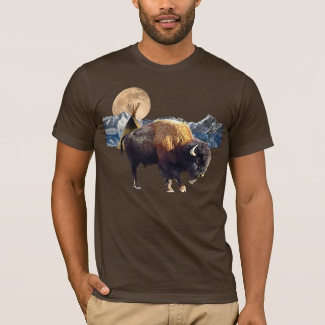 Buffalo, Moon & TeePee Wildlife Art T - Shirt (Vorderseite)