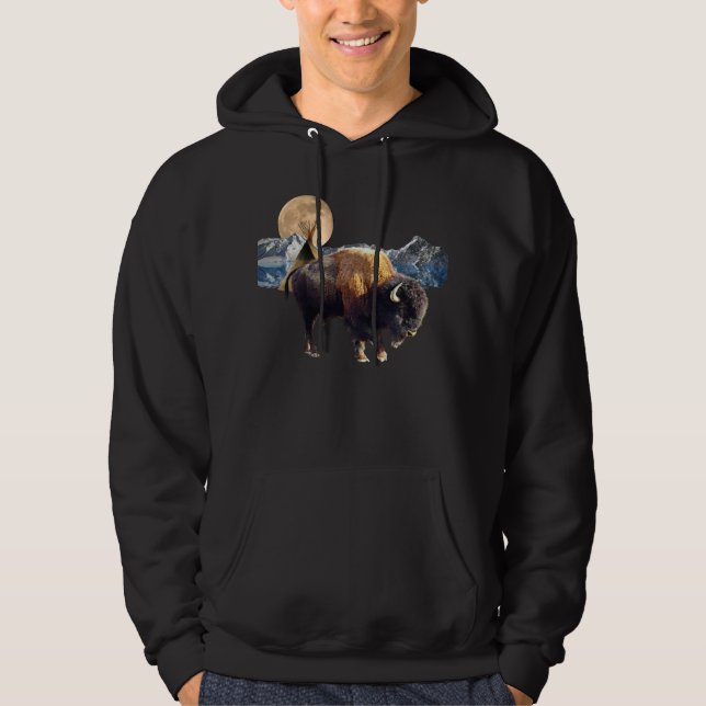 Buffalo, Moon & TeePee Wildlife Art T - Shirt (Vorderseite)