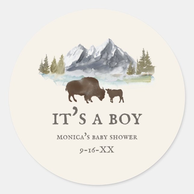 Buffalo Mountains Babydusche Runder Aufkleber (Vorderseite)
