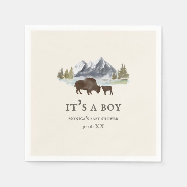Buffalo Mountains Boy Baby Dusche Serviette (Vorderseite)