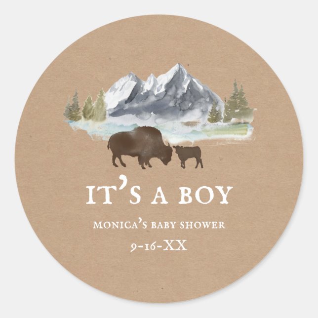 Buffalo Mountains Kinderdusche Cardstock Runder Aufkleber (Vorderseite)