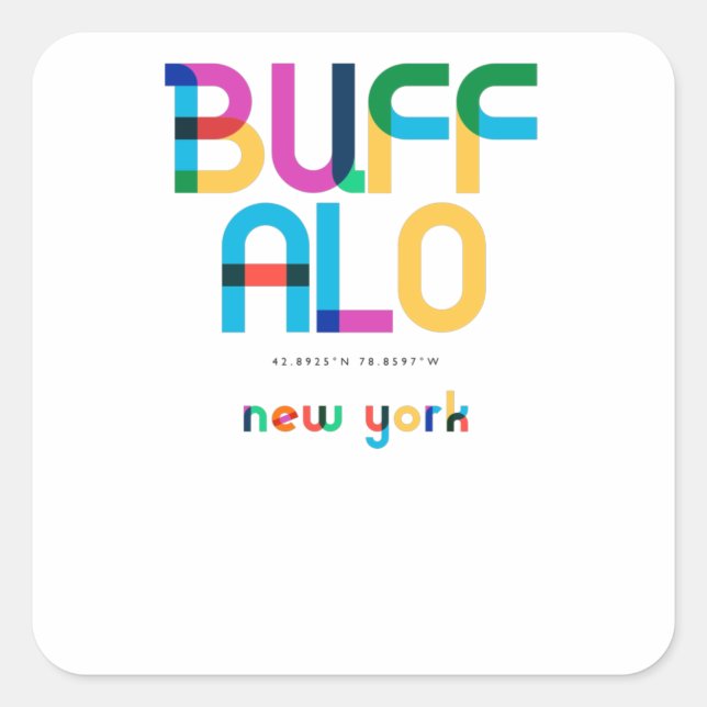 Buffalo New York Mitte Jahrhundert, Pop Art, Quadratischer Aufkleber (Vorderseite)