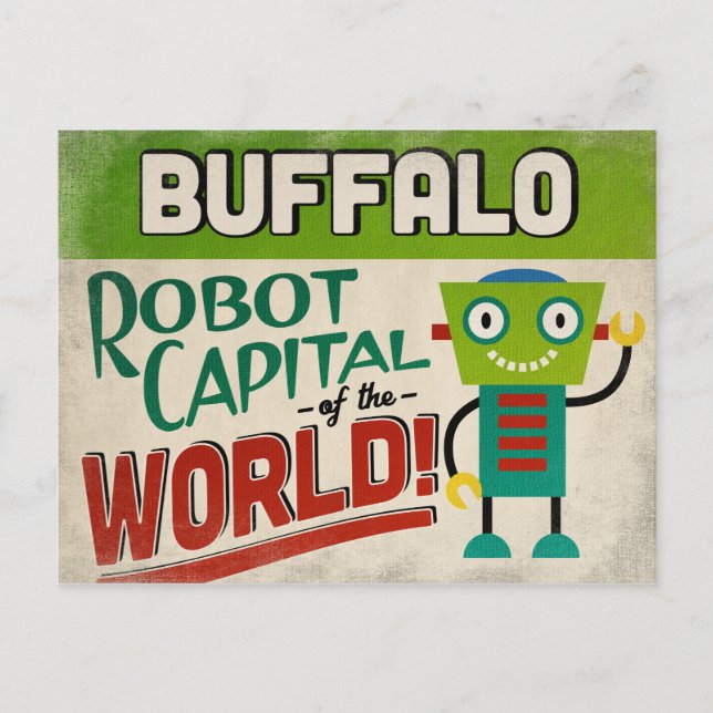 Buffalo New York Robot - Funny Vintag Postkarte (Vorderseite)