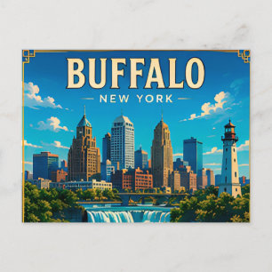 🌊 Buffalo New York Skyline und Wasserfront Postkarte