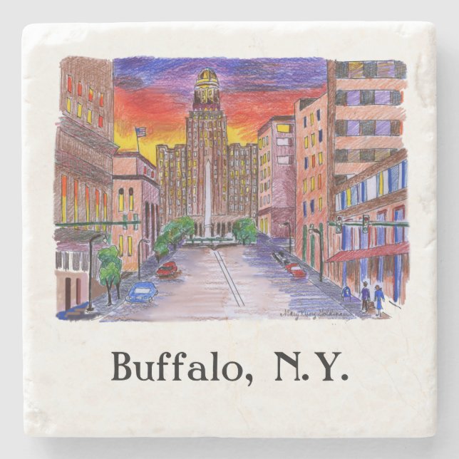 Buffalo NY City Hall Mary Kunz Goldman Steinuntersetzer (Vorderseite)