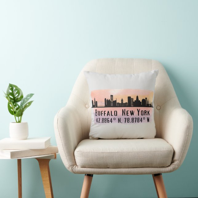 Buffalo NY City Skyline Latitude und Länge Kissen (Stuhl )