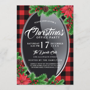 Buffalo plaid avec Poinsettia Party Invitation
