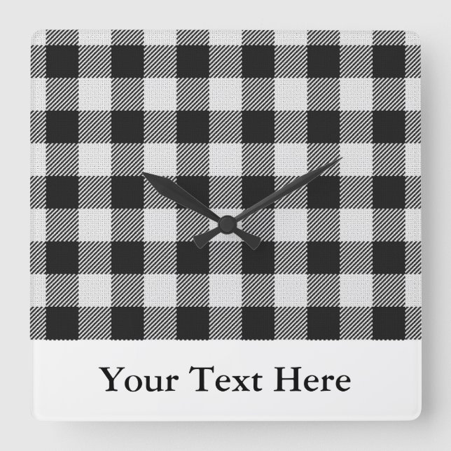 Buffalo Plaid Black White Personalized Quadratische Wanduhr (Vorderseite)