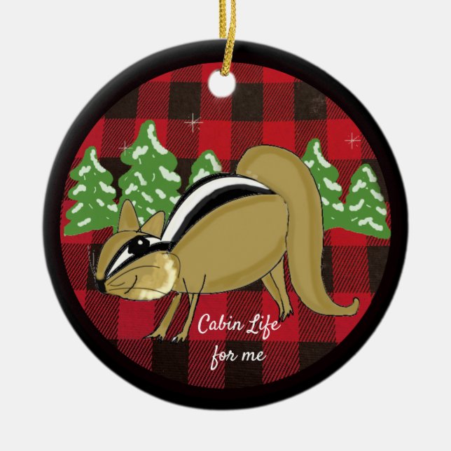 Buffalo Plaid Bois Cabine Vie Ornement en céramiqu (Devant)