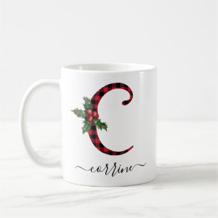 Buffalo Plaid C Monogramme Café de Noël Mug