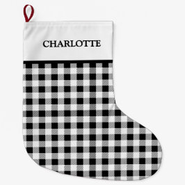 Buffalo Plaid Christmas Black White Großer Weihnachtsstrumpf
