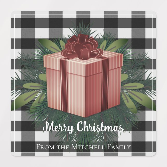 Buffalo Plaid Christmas Gift | Red Holiday Etiketten (Design 1)