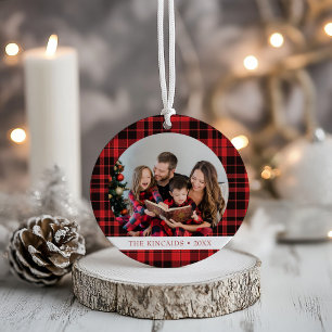 Buffalo Plaid Christmas Photo Keepsaké Ornement