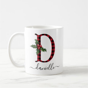 Buffalo Plaid D Monogram Christmas Coffee Mug