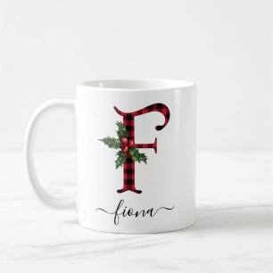Buffalo Plaid F Monogram Christmas Coffee Mug
