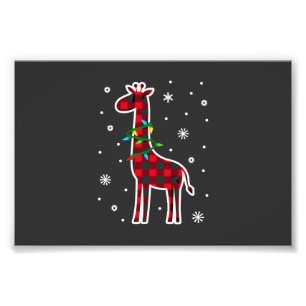 Buffalo Plaid Familienpassende Giraffe Weihnachten Fotodruck