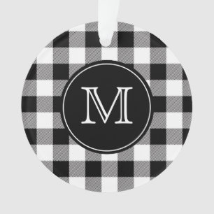 Buffalo Plaid Farmhouse noir et blanc Monogramme