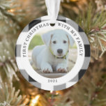 Buffalo Plaid First Christmas Photo Ornament<br><div class="desc">Buffalo plaid background with custom photo and sign "First Christmas with my Family" to make this time memorable. Customise it with selected photos of your choice,  year and monogram to make it a special ornament on your family tree</div>