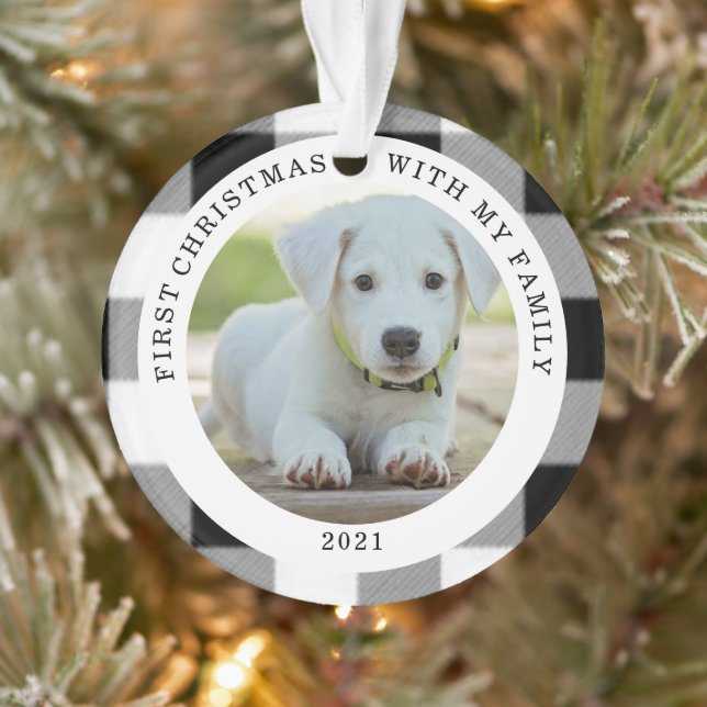 Buffalo Plaid First Christmas Photo Ornament (Baum)