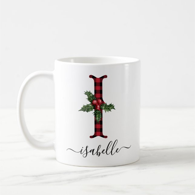 Buffalo Plaid I Monogram Christmas Coffee Mug (Gauche)