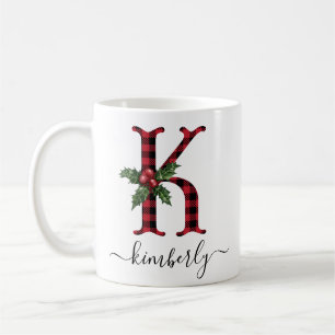 Buffalo Plaid K Monogram Christmas Coffee Mug
