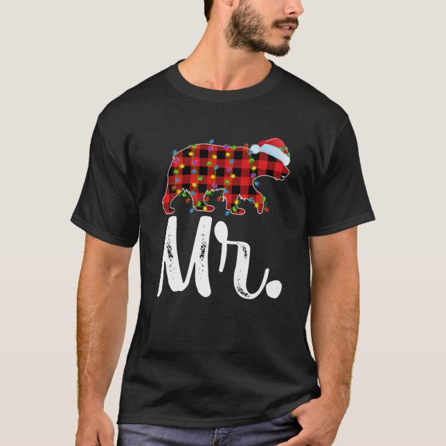Buffalo Plaid Matching Family Christmas Mr. Bear P T-Shirt (Vorderseite)
