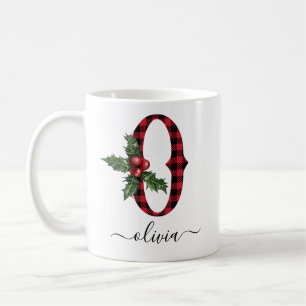 Buffalo Plaid O Monogram Christmas Coffee Mug