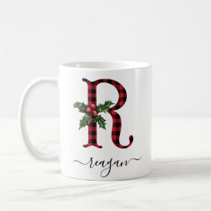 Buffalo Plaid R Monogram Christmas Coffee Mug