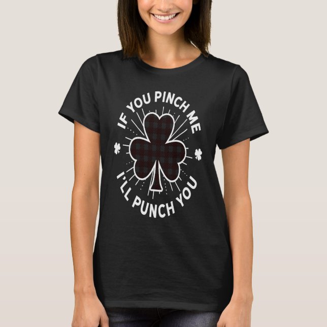 Buffalo Plaid Shamrock Pinch Me St Patrick's Day J T-Shirt (Vorderseite)