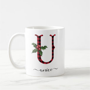 Buffalo Plaid U Monogram Christmas Coffee Mug