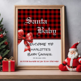 Buffalo Plaid Watercolor Bow Baby Shower Welcome Poster