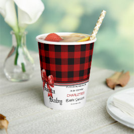 Buffalo Plaid Watercolor Red Bow Baby Shower Pappbecher