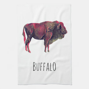 Buffalo Portrait Design für Bison oder Weiße Tiere Geschirrtuch
