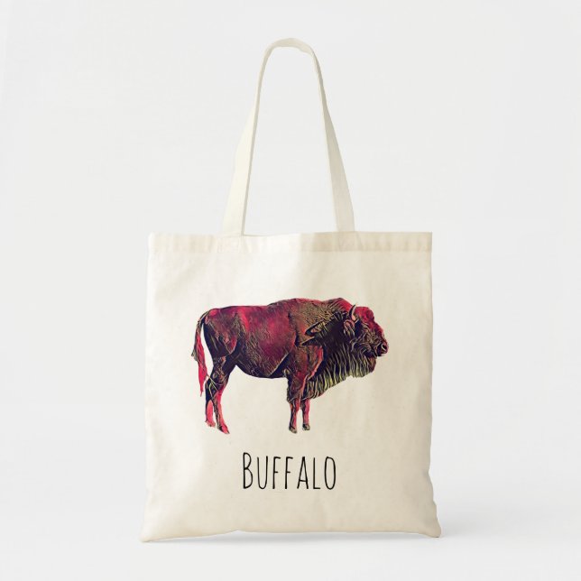 Buffalo Portrait Design für Bison oder Weiße Tiere Tragetasche (Vorne)