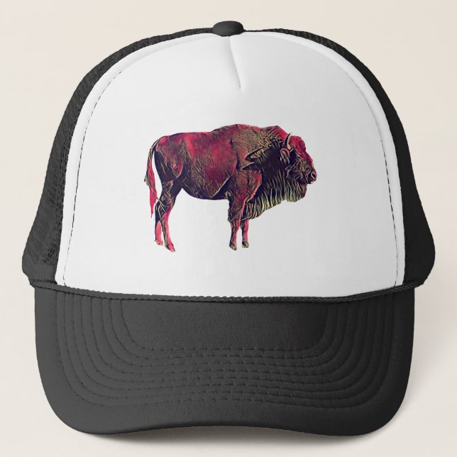 Buffalo Portrait Design für Bison oder Weiße Tiere Truckerkappe (Vorderseite)