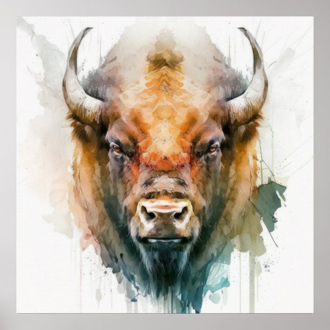 Buffalo Portrait Tiermalerei Natur im Freien Poster (Vorne)