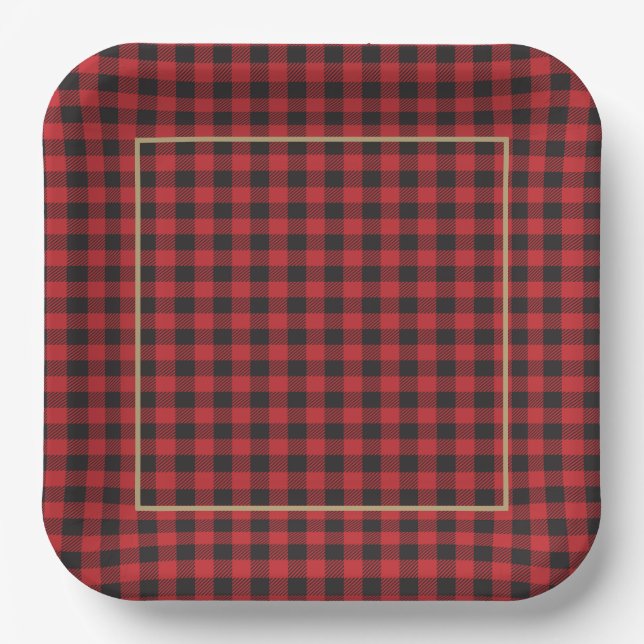 Buffalo Red Black Kariert Classic Rustic Pappteller (Vorderseite)