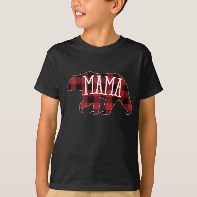 Buffalo Red Kariert Mama Bear Familienbär T-Shirt (Vorderseite)