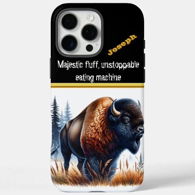 Buffalo Roaming in einem Serenwald iPhone 16 Pro Max Hülle (Rückseite)