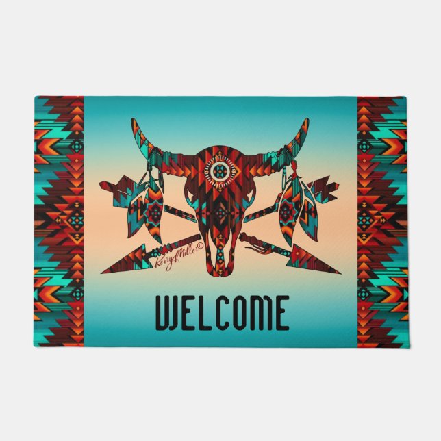 Buffalo-Schädel und Arrow-Türmatte Fußmatte (Vorderseite)
