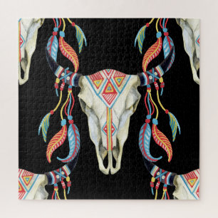 Buffalo Skull: Aquarellfarbener schwarzer Hintergr
