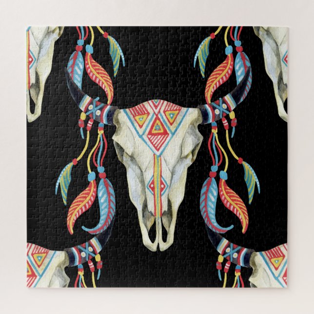 Buffalo Skull: Aquarellfarbener schwarzer Hintergr (Vertikal)