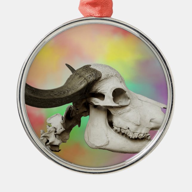 Buffalo Skull auf einem Aquarellbild Ornament Aus Metall (Vorne)
